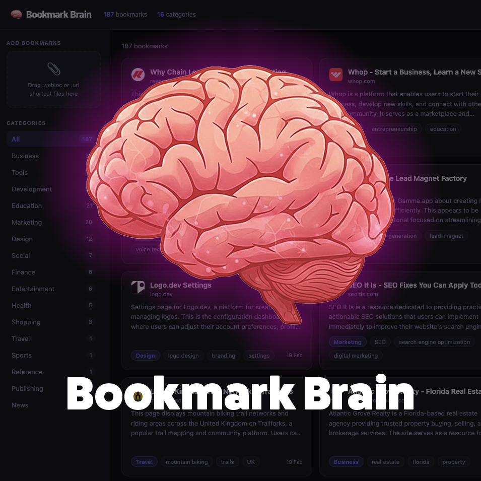 Bookmark Brain app with brain overlay